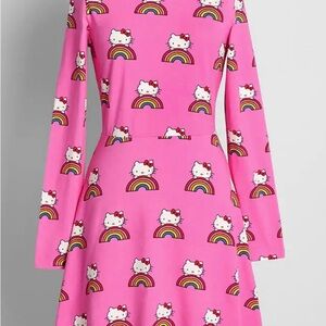 Modcloth Bright Pink Hello Kitty Rainbow Print Dress